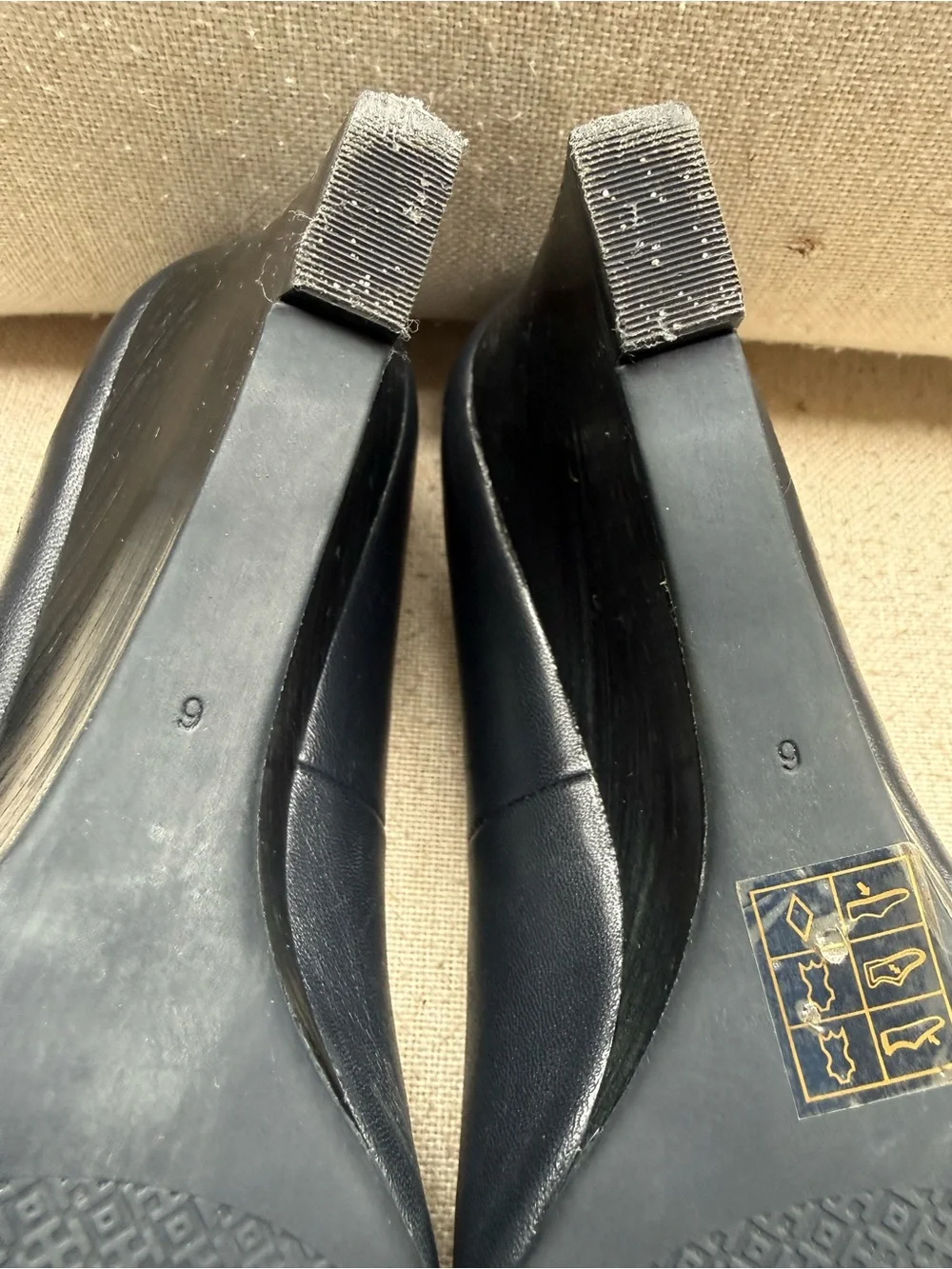 Tory Burch Black Leather Flats with Gold Logo Medallions